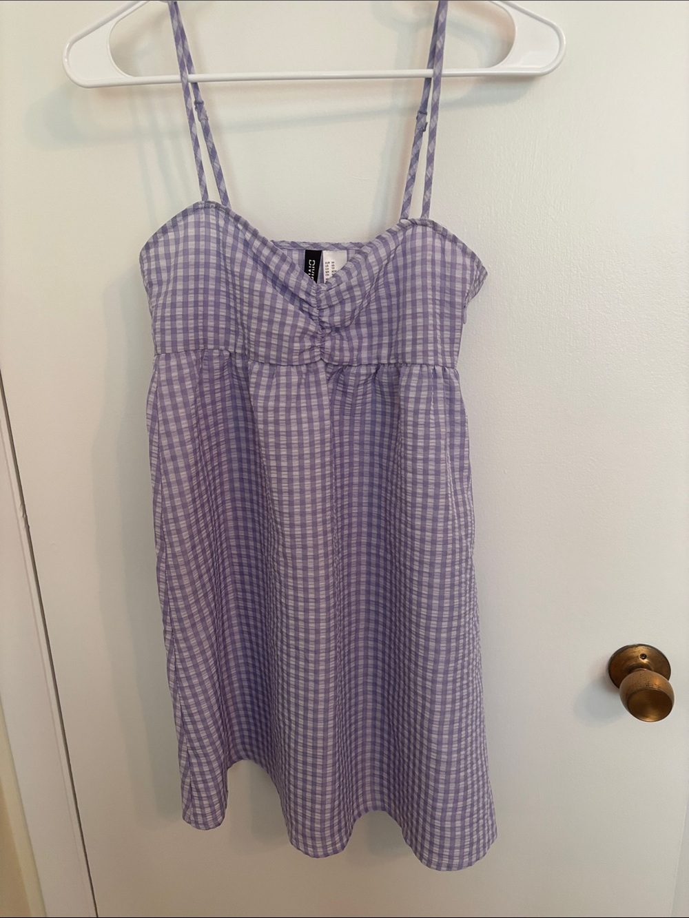 H&M Lilac Gingham Spaghetti-Strap Dress